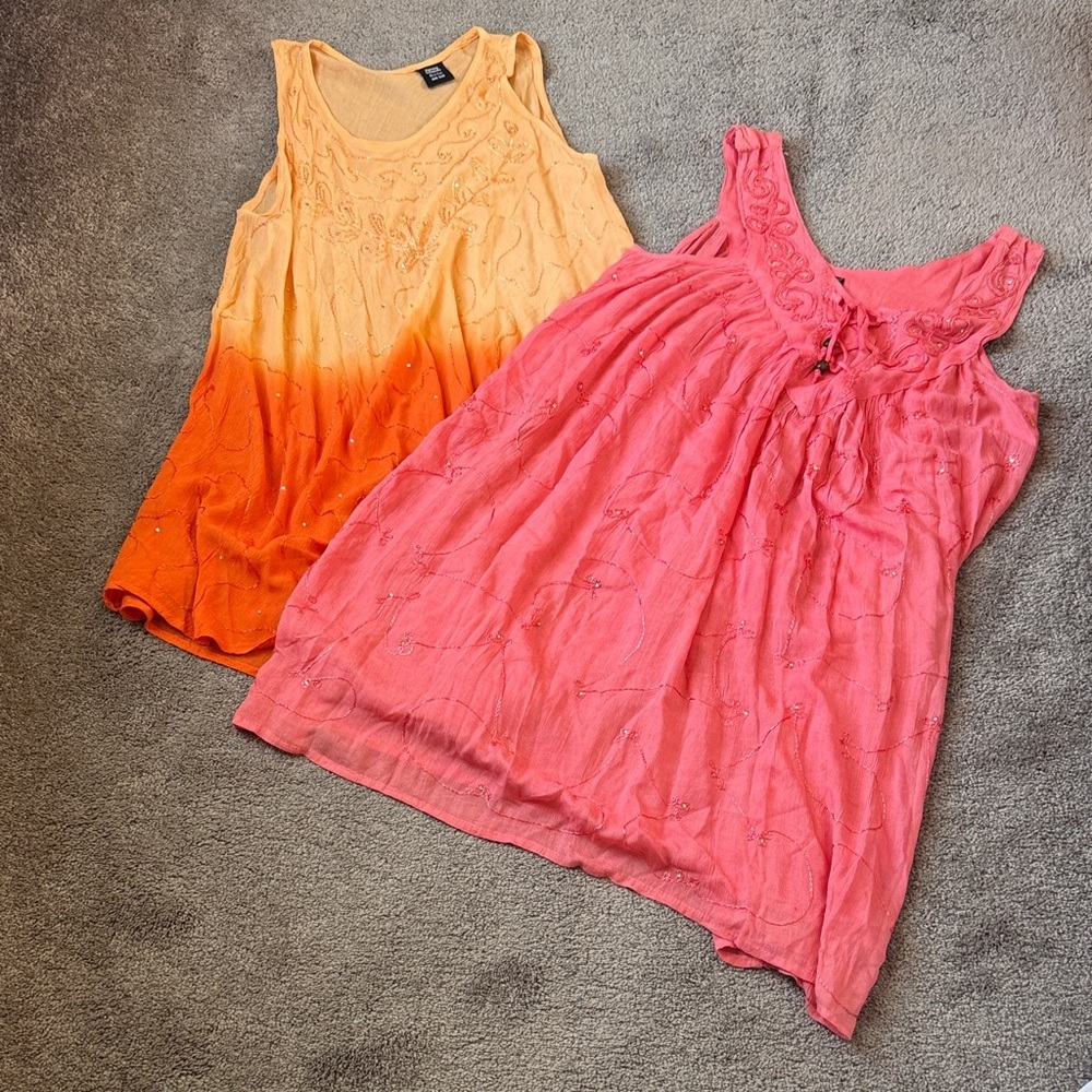 Seven Islands Embellished Tunic Tank Top Bundle SIZE 1X Pink Orange
